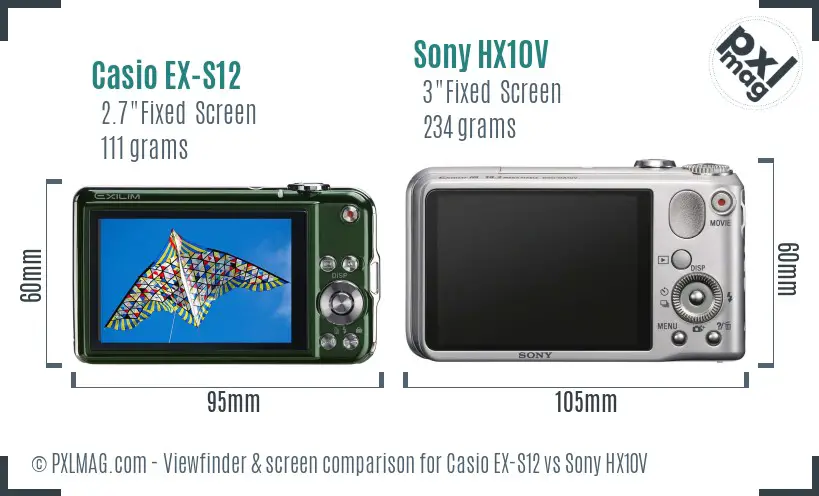 Casio EX-S12 vs Sony HX10V Screen and Viewfinder comparison