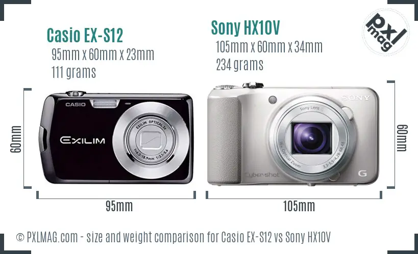 Casio EX-S12 vs Sony HX10V size comparison