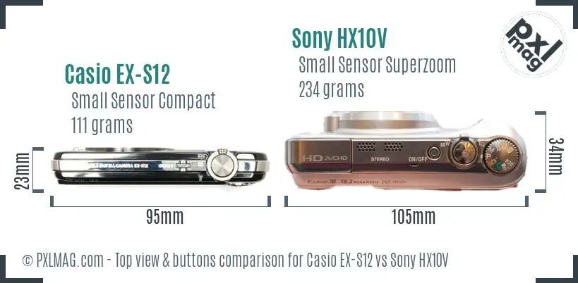 Casio EX-S12 vs Sony HX10V top view buttons comparison