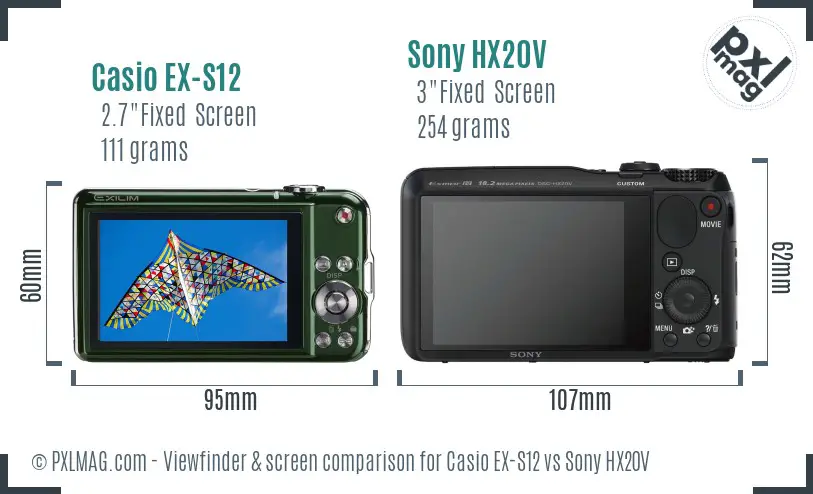 Casio EX-S12 vs Sony HX20V Screen and Viewfinder comparison