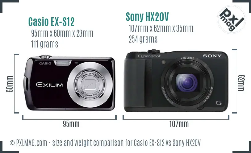 Casio EX-S12 vs Sony HX20V size comparison
