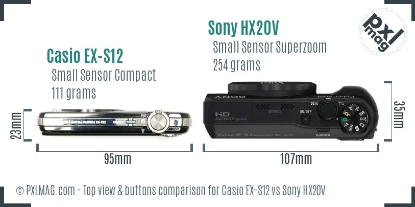 Casio EX-S12 vs Sony HX20V top view buttons comparison
