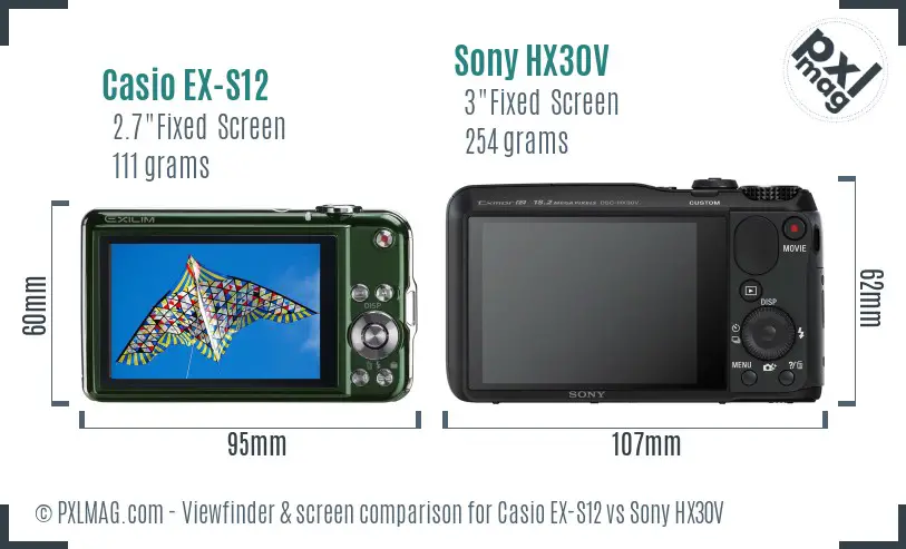 Casio EX-S12 vs Sony HX30V Screen and Viewfinder comparison