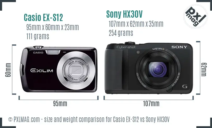 Casio EX-S12 vs Sony HX30V size comparison