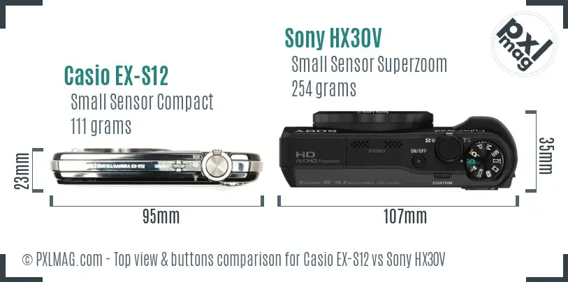 Casio EX-S12 vs Sony HX30V top view buttons comparison