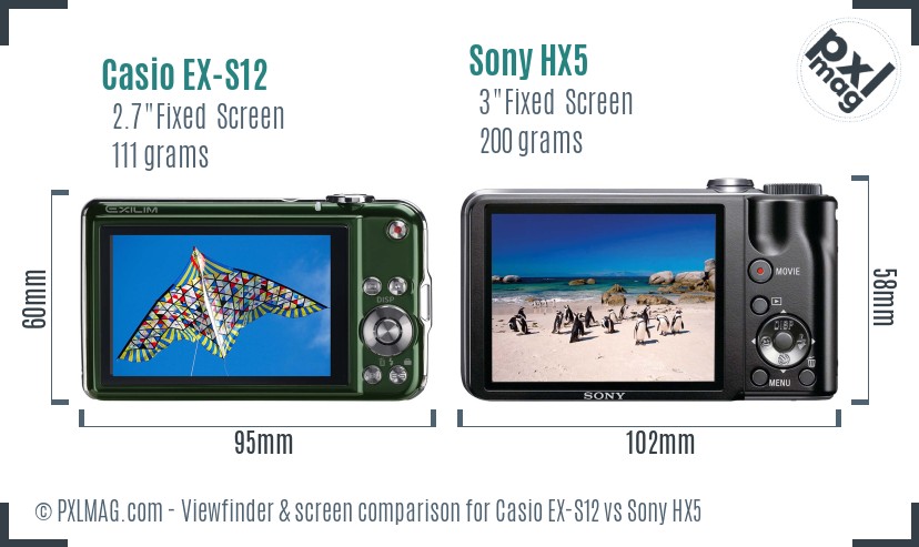 Casio EX-S12 vs Sony HX5 Screen and Viewfinder comparison