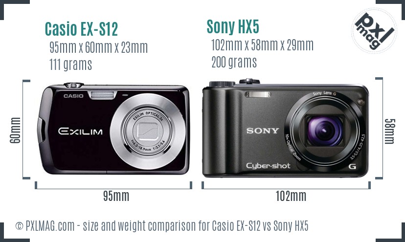 Casio EX-S12 vs Sony HX5 size comparison