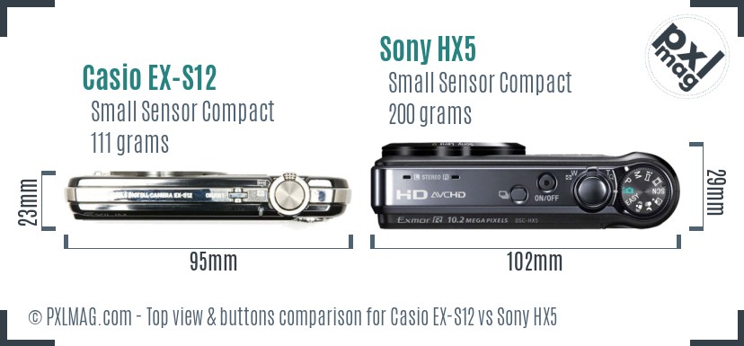 Casio EX-S12 vs Sony HX5 top view buttons comparison