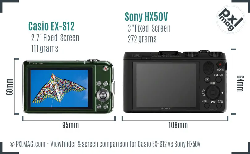 Casio EX-S12 vs Sony HX50V Screen and Viewfinder comparison Casio EX-S12 vs Sony HX50V Screen and Viewfinder comparison