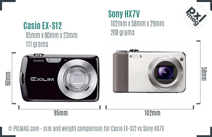 Casio EX-S12 vs Sony HX7V size comparison
