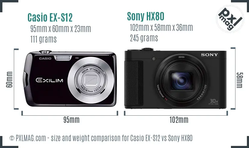 Casio EX-S12 vs Sony HX80 size comparison