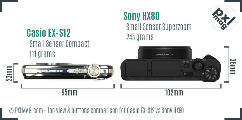 Casio EX-S12 vs Sony HX80 top view buttons comparison