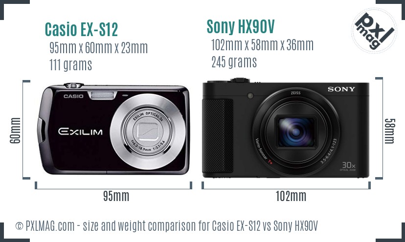 Casio EX-S12 vs Sony HX90V size comparison