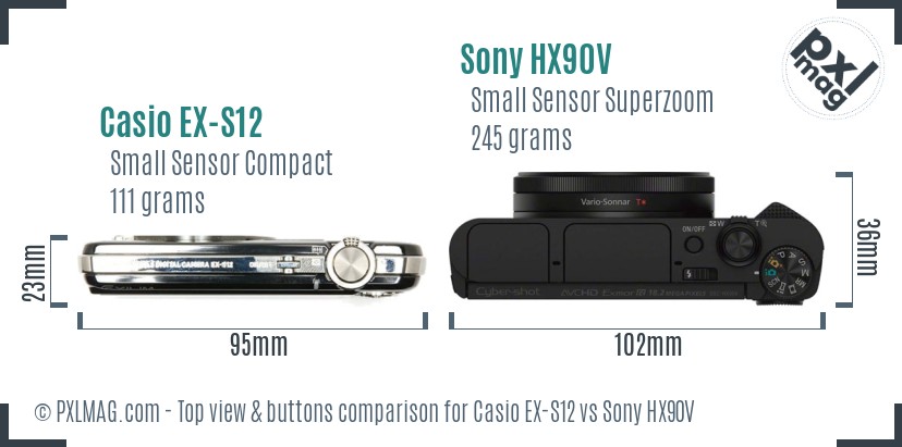 Casio EX-S12 vs Sony HX90V top view buttons comparison