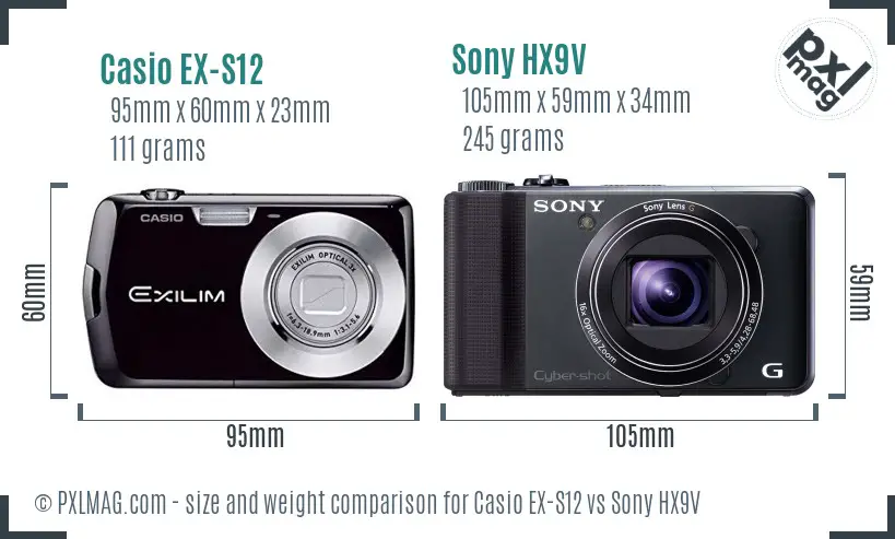 Casio EX-S12 vs Sony HX9V size comparison Casio EX-S12 vs Sony HX9V size comparison