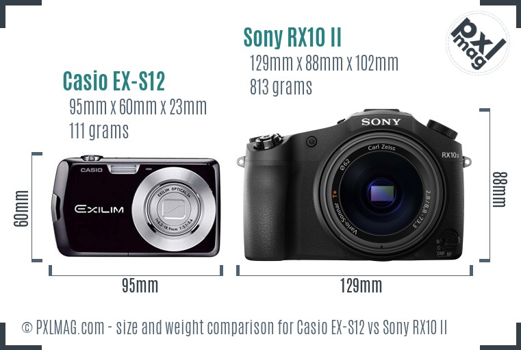 Casio EX-S12 vs Sony RX10 II size comparison