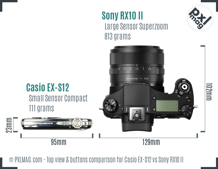 Casio EX-S12 vs Sony RX10 II top view buttons comparison