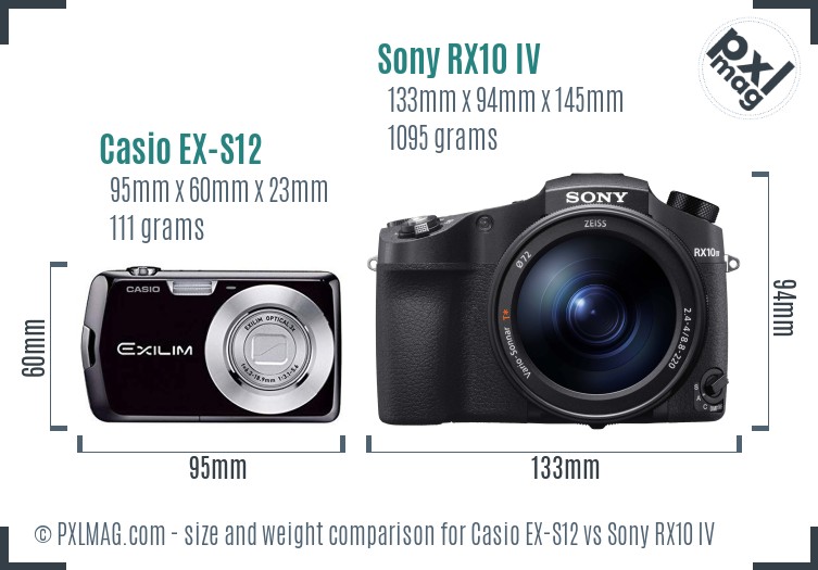 Casio EX-S12 vs Sony RX10 IV size comparison