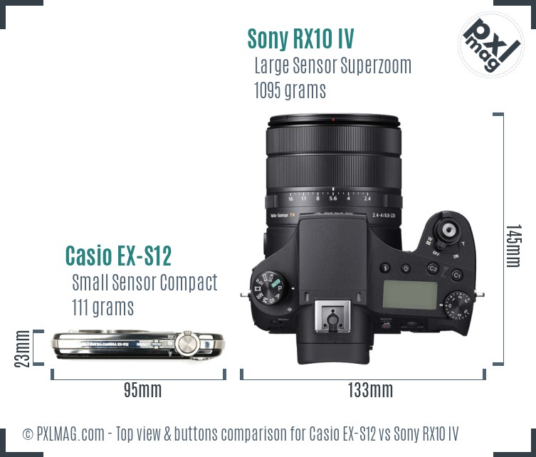 Casio EX-S12 vs Sony RX10 IV top view buttons comparison