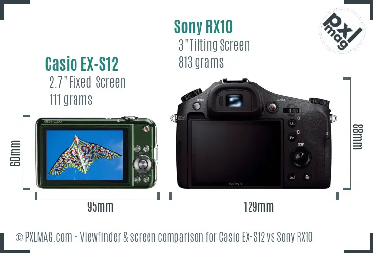 Casio EX-S12 vs Sony RX10 Screen and Viewfinder comparison
