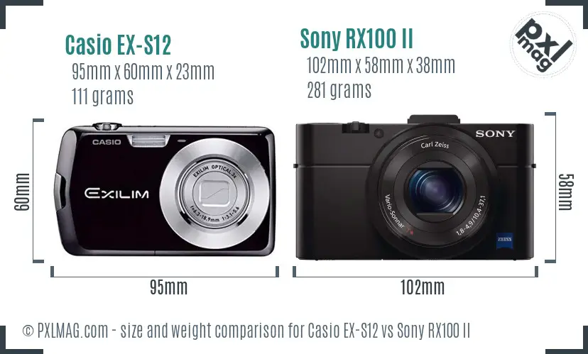 Casio EX-S12 vs Sony RX100 II size comparison Casio EX-S12 vs Sony RX100 II size comparison