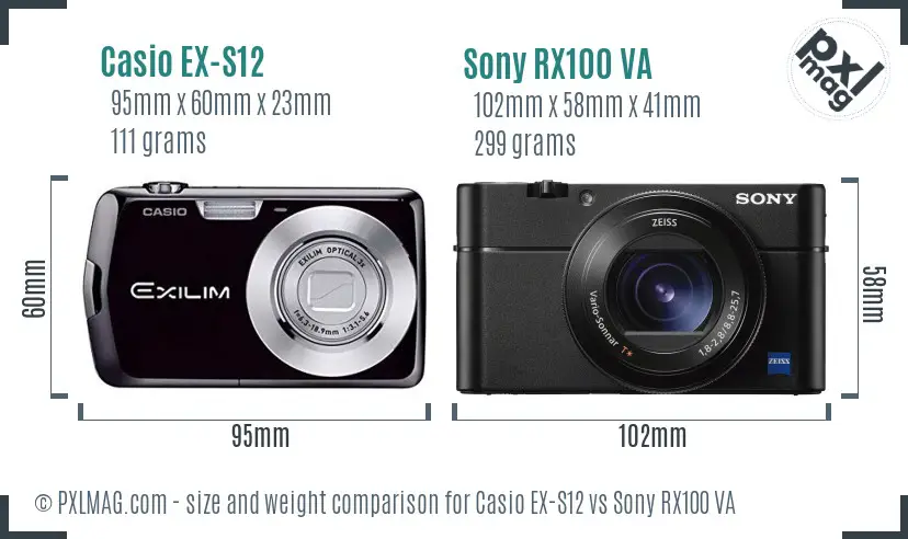 Casio EX-S12 vs Sony RX100 VA size comparison