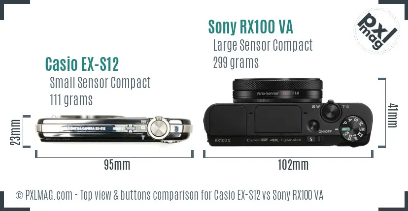 Casio EX-S12 vs Sony RX100 VA top view buttons comparison