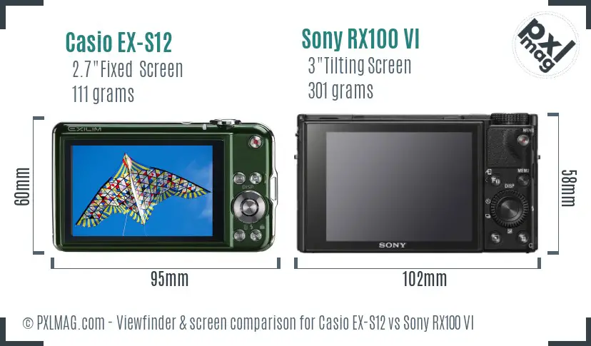 Casio EX-S12 vs Sony RX100 VI Screen and Viewfinder comparison