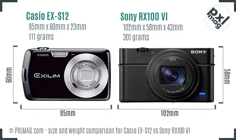 Casio EX-S12 vs Sony RX100 VI size comparison