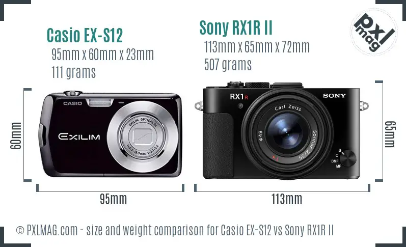 Casio EX-S12 vs Sony RX1R II size comparison