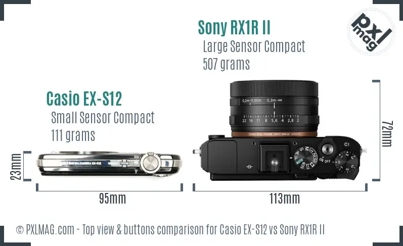 Casio EX-S12 vs Sony RX1R II top view buttons comparison