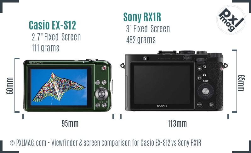 Casio EX-S12 vs Sony RX1R Screen and Viewfinder comparison