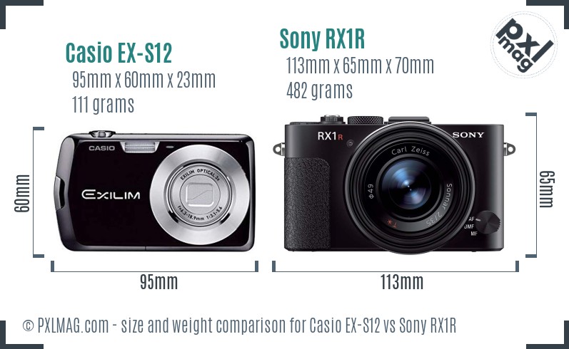 Casio EX-S12 vs Sony RX1R size comparison