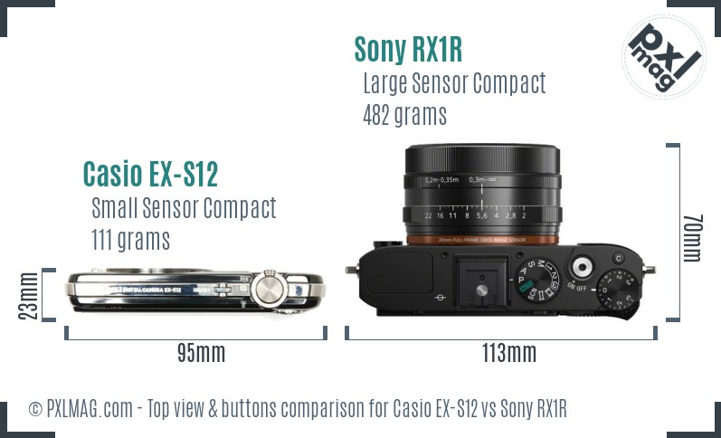 Casio EX-S12 vs Sony RX1R top view buttons comparison