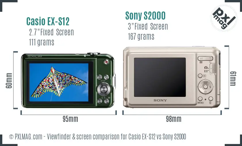Casio EX-S12 vs Sony S2000 Screen and Viewfinder comparison
