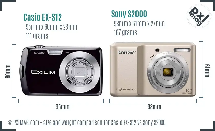 Casio EX-S12 vs Sony S2000 size comparison