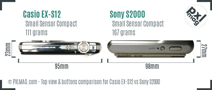 Casio EX-S12 vs Sony S2000 top view buttons comparison
