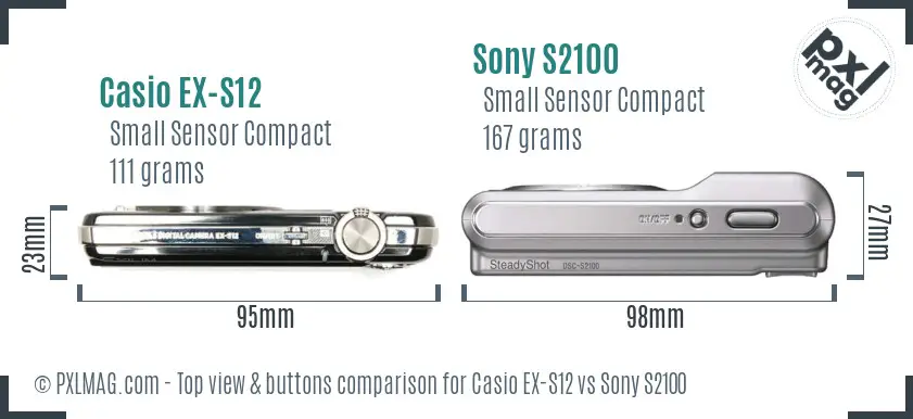 Casio EX-S12 vs Sony S2100 top view buttons comparison Casio EX-S12 vs Sony S2100 top view buttons comparison