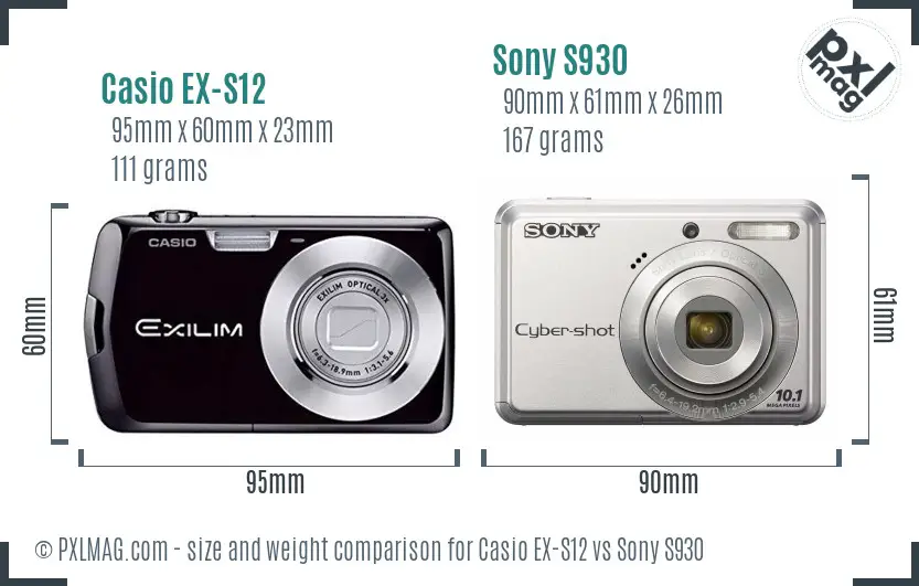 Casio EX-S12 vs Sony S930 size comparison