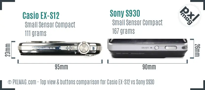 Casio EX-S12 vs Sony S930 top view buttons comparison