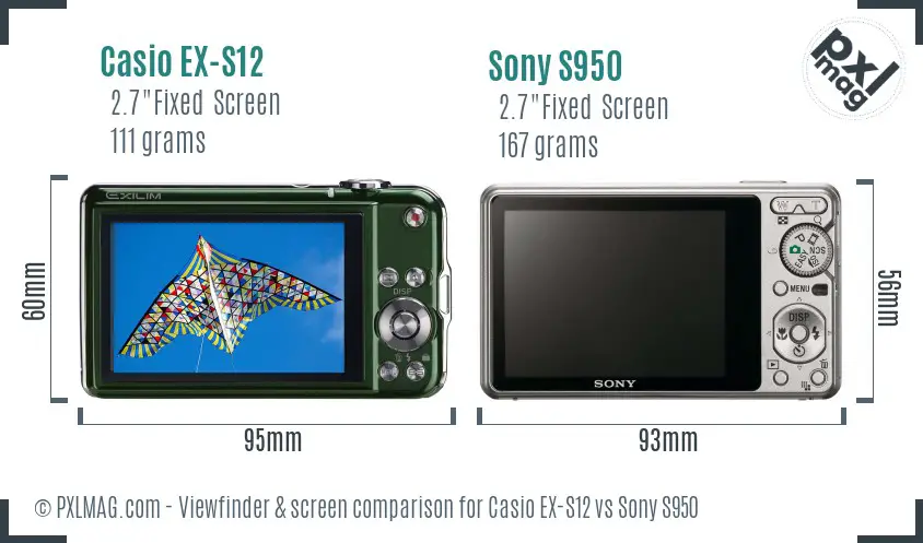 Casio EX-S12 vs Sony S950 Screen and Viewfinder comparison