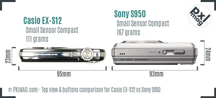 Casio EX-S12 vs Sony S950 top view buttons comparison