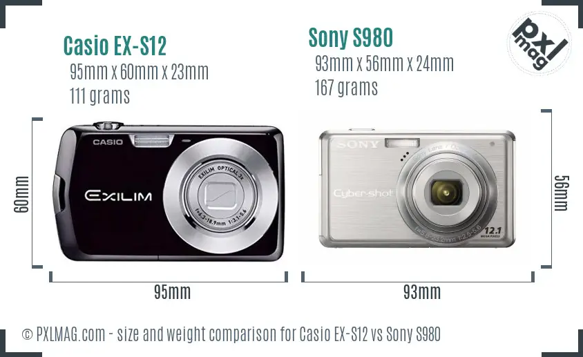 Casio EX-S12 vs Sony S980 size comparison