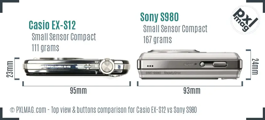 Casio EX-S12 vs Sony S980 top view buttons comparison