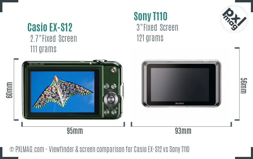 Casio EX-S12 vs Sony T110 Screen and Viewfinder comparison Casio EX-S12 vs Sony T110 Screen and Viewfinder comparison