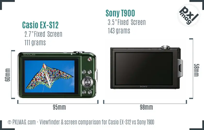 Casio EX-S12 vs Sony T900 Screen and Viewfinder comparison Casio EX-S12 vs Sony T900 Screen and Viewfinder comparison