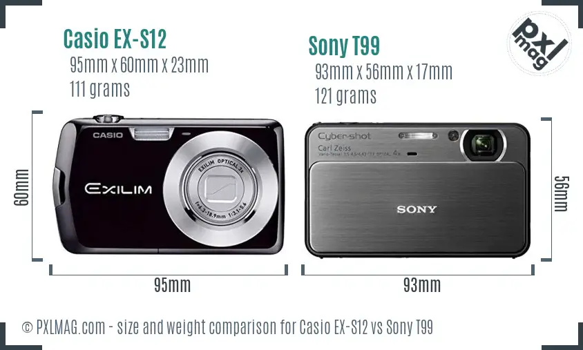 Casio EX-S12 vs Sony T99 size comparison