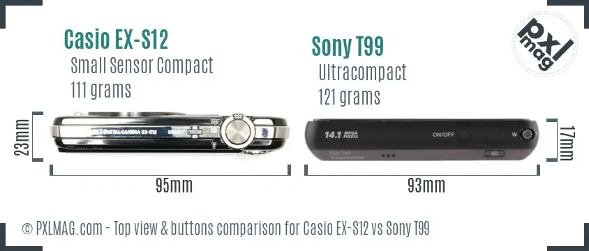 Casio EX-S12 vs Sony T99 top view buttons comparison