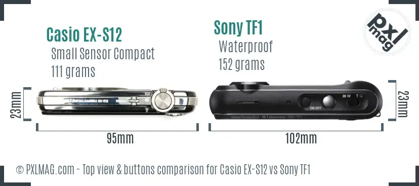 Casio EX-S12 vs Sony TF1 top view buttons comparison