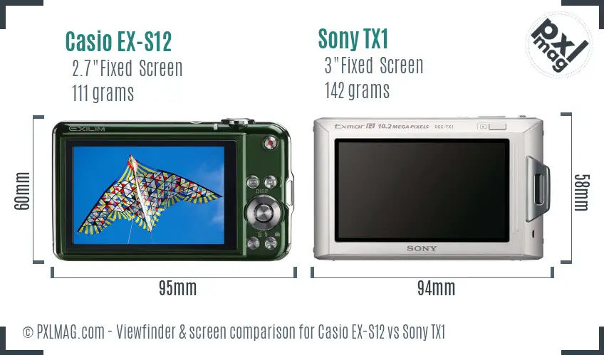 Casio EX-S12 vs Sony TX1 Screen and Viewfinder comparison